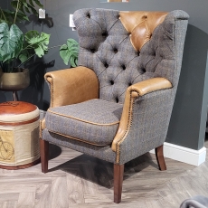 Kensington Fabric and Leather Vintage Wing Chair