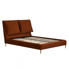 Lotus Velvet Pillow Bed Frame in Rust Umber & Gold