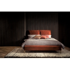 Lotus Velvet Pillow Bed Frame in Rust Umber & Gold