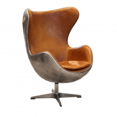 Aviator Keeley Wing Desk Chair in Vintage Jet Silver Metal and Leather