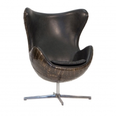 Aviator Keeley Wing Desk Chair in Vintage Jet Brass Metal and Leather