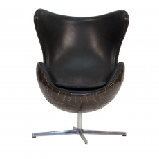 Aviator Keeley Wing Desk Chair in Vintage Jet Brass Metal and Leather