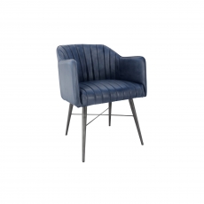 Winged Arm Leather & Iron Dining Chair in Blue