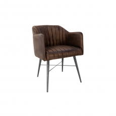 Winged Arm Leather & Iron Dining Chair in Brown