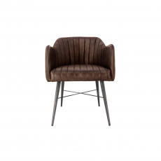 Winged Arm Leather & Iron Dining Chair in Brown