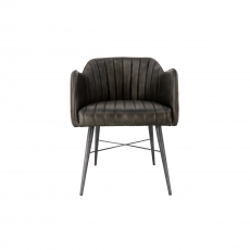 Winged Arm Leather & Iron Dining Chair in Dark Grey