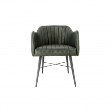 Winged Arm Leather & Iron Dining Chair in Light Grey