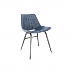 Scoop Leather & Iron Dining Chair in Blue