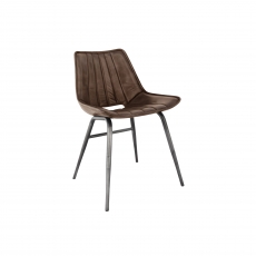 Scoop Leather & Iron Dining Chair in Brown