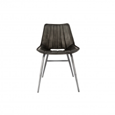 Scoop Leather & Iron Dining Chair in Dark Grey