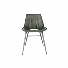 Scoop Leather & Iron Dining Chair in Light Grey