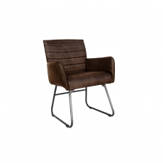 Formal Leather & Iron Dining Chair in Brown
