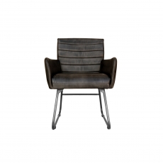 Formal Leather & Iron Dining Chair in Dark Grey
