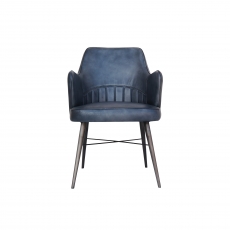 High Back Leather & Iron Dining Chair in Blue