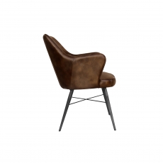 High Back Leather & Iron Dining Chair in Brown