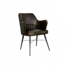 High Back Leather & Iron Dining Chair in Dark Grey