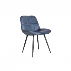 Panelled Leather & Iron Dining Chair in Blue