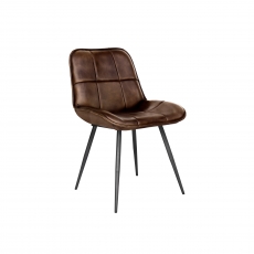 Panelled Leather & Iron Dining Chair in Brown