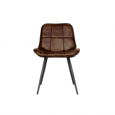 Panelled Leather & Iron Dining Chair in Brown