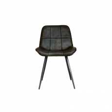 Panelled Leather & Iron Dining Chair in Dark Grey
