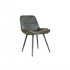 Panelled Leather & Iron Dining Chair in Light Grey