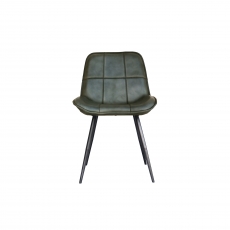 Panelled Leather & Iron Dining Chair in Light Grey