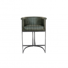 Curved Bucket Leather & Iron Bar Chair in Light Grey