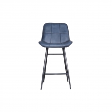 Panelled Leather & Iron Bar Chair in Blue