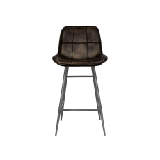 Panelled Leather & Iron Bar Chair in Dark Grey
