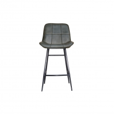 Panelled Leather & Iron Bar Chair in Light Grey
