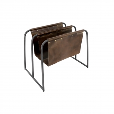 Leather & Iron Double Magazine Holder in Brown