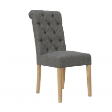 Fabric Button Back Chair with Scroll in Dark Grey