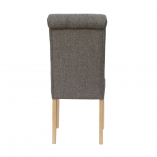 Fabric Button Back Chair with Scroll in Dark Grey