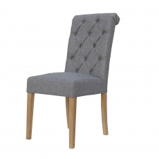 Fabric Button Back Chair with Scroll in Light Grey