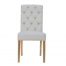 Fabric Button Back Chair with Scroll in Natural