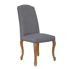 Luxury Chair with Studs Carved Oak Legs in Light Grey