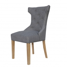 Winged Button Back Chair with Metal Ring in Light Gry