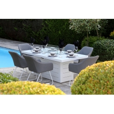 Athens Garden White Rectangular Dining Table with Firepit & x6 Dining Chairs