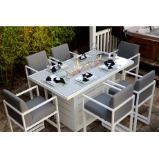 Athens Garden Grey Bar Table with Firepit & x6 Bar Stool A