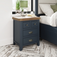 Smoked Painted Blue Oak Extra Large Bedside Cabinet