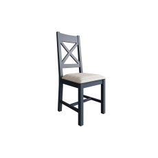 Smoked Painted Blue Oak Cross Back Dining Chair Natural Check