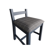 Smoked Painted Blue Oak Slatted Dining Chair Grey Check