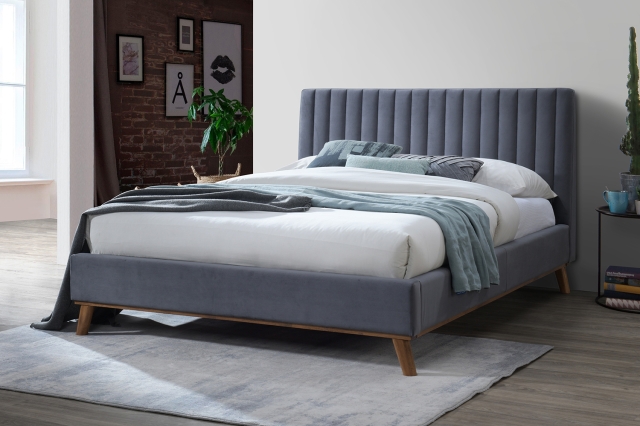 Time Living New York Upholstered Velvet Bed Frame in Dark Grey