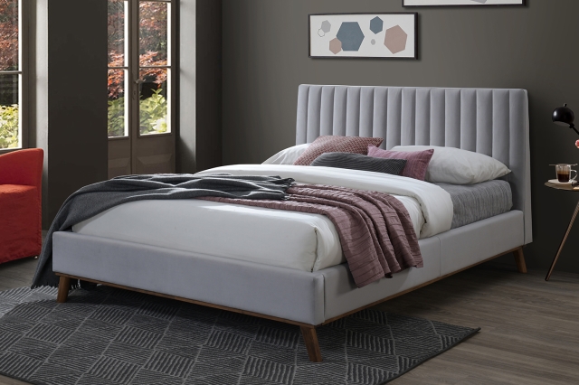 Time Living New York Upholstered Velvet Bed Frame in Light Grey