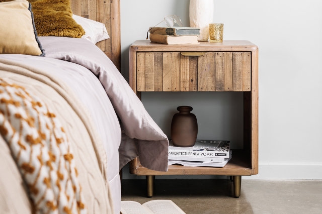 Baker Furniture Fairfax Reclaimed Slatted Wood 1 Drawer Bedside