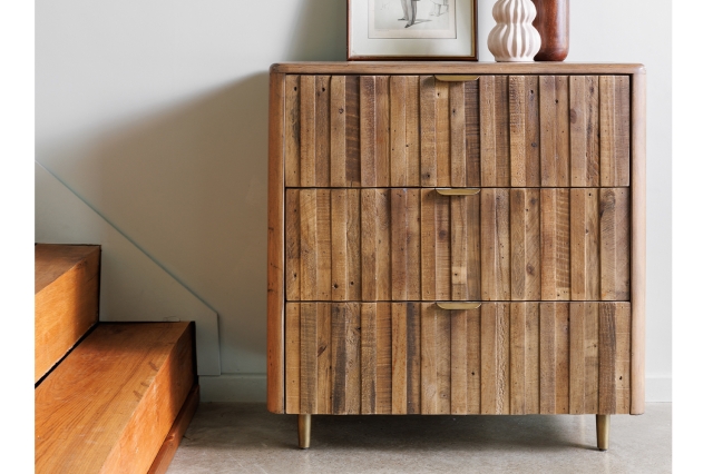 Wood three store drawer dresser
