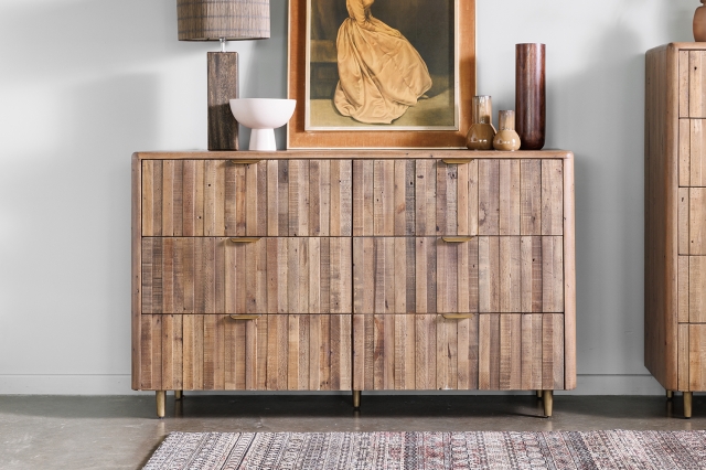 Baker Furniture Fairfax Reclaimed Slatted Wood 6 Drawer Wide Chest