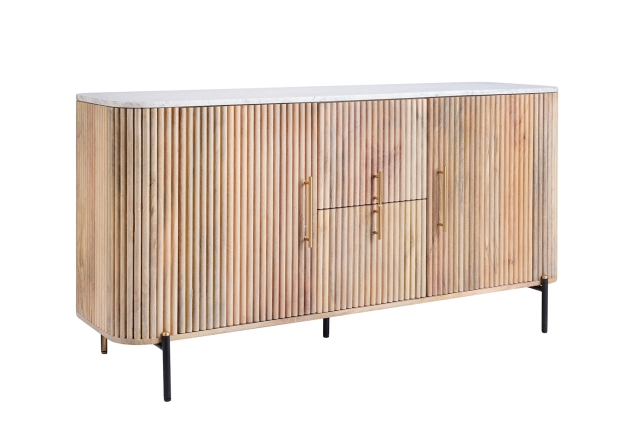 Rufus Reeded Mango Wood Marble Wide Sideboard Furniture World