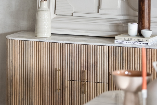 Rufus Reeded Mango Wood Marble Highboard Furniture World