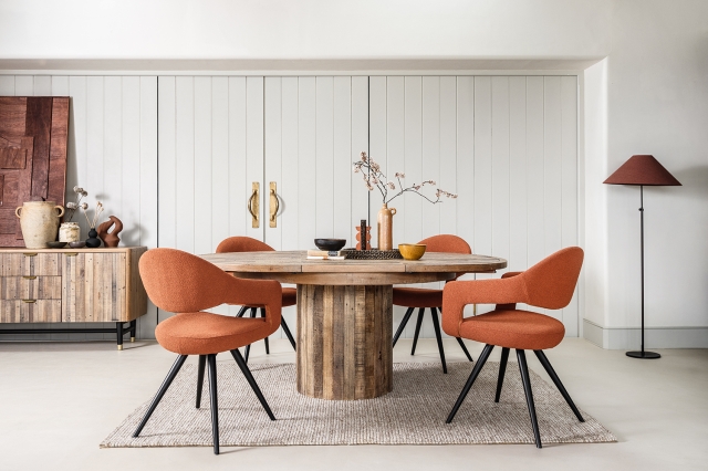 Round extendable dining shop table with chairs